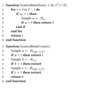 Figure 2: Sampling algorithms for the distributions B exp (−x/f ) and B 1 / cosh (x/f ) 