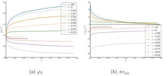 Figure 9: ϕ 3 and ±e ϕ 3 as a function of t for different values of r with h T J = 10 −4 and