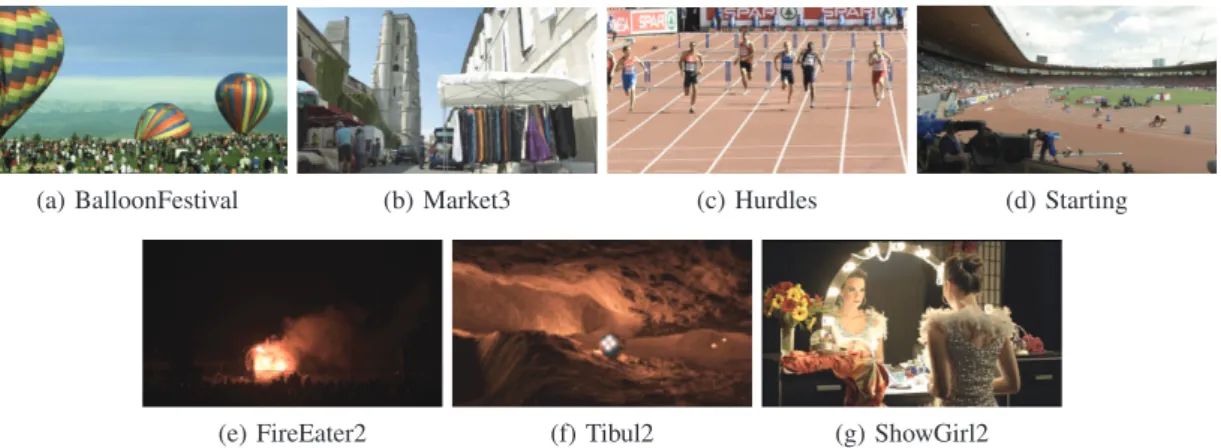 Fig. 8. Examples of the sequences used in the experiment. These images are screenshots of HDR frames displayed with the software Qt4Image [25].