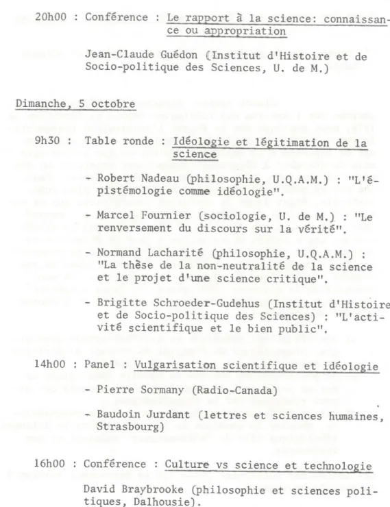 Table  ronde  Idéologie  et  légitimation  de  la  science 