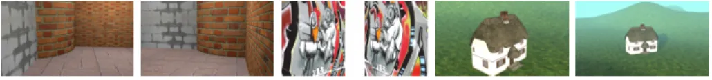 Figure 6: Texture maps of first and last view of Bricks, Graffiti and House RGBD sequences (from left to right) used in the matching score and ROC tests.