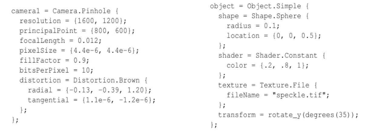 Figure 1 - Fragments of sample code for describing a scene.