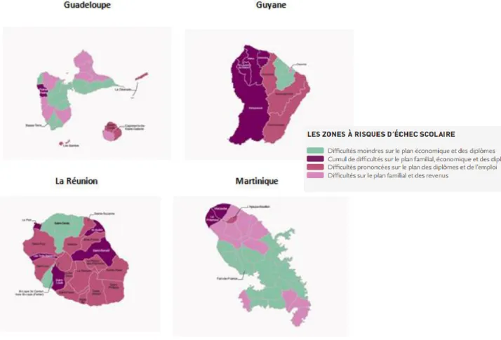 Figure 4 : Les risques sociaux d’échec et de décrochage dans les cantons d’Outre-mer  (hors Mayotte) 