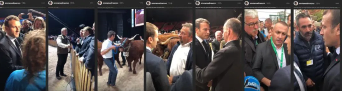 Fig. 9-15. Différentes stories d’Emmanuel Macron au Sommet de l’élevage. 
