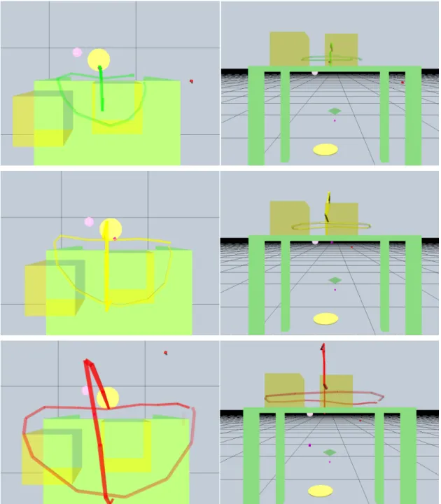 Figure 6 – The end-user draws their comfort zones (first zone - top, second zone - middle, third zone - bottom) using hand gestures seen in the top views (left) and front views (right) of the design engineer.