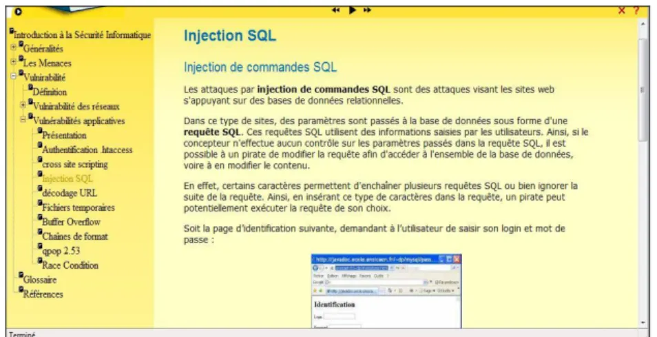 Figure 2.  A snapshot of the computer security course on the eFAD platform 