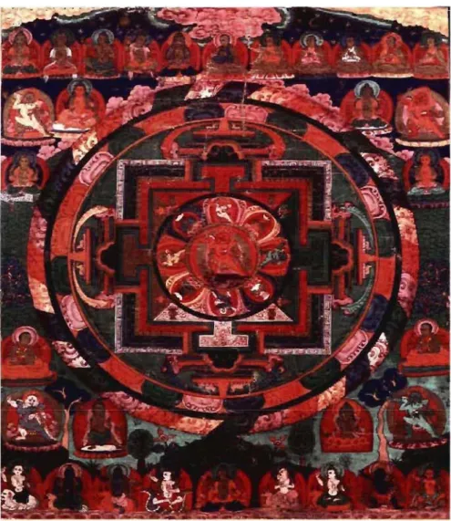 Figure  2 :  Mandala  des  déités  courroucées.  Au  centre,  Bouddha-Heruka en  union  avec  sa  consort,  Bouddha-Krodhesvari