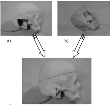 Fig. 2.  Modular structure of the ElePhant-system a) skull module, b)  petrous bone module, c) bonded modules