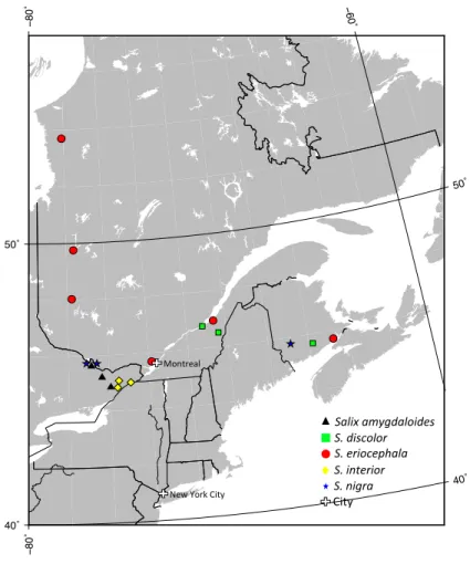 Figure    1.    The    localization    of    populations    used    in    this    study    from    Eastern    Canada