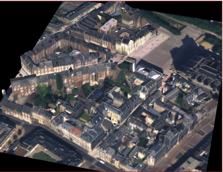 figure B.1.12 : les résultats de l'approche par mise en 3-D du cadastre sur plusieurs îlots de bâtiments 