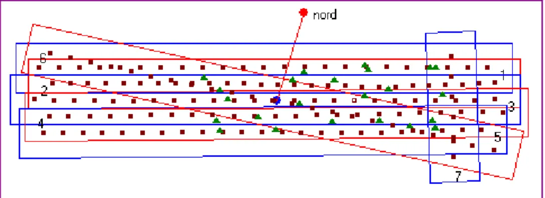 figure B.3.2 Amiens 31 cm, GPS absolu. Les triangles verts sont des points de contrôle (inactifs dans les  calculs)