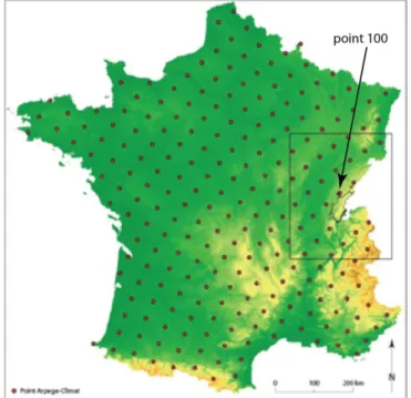 Figure  1.2 :  localisation  des  230  (France  continentale)  et  27  (80-120  km  autour  du  PNR)  points de grille Arpege-Climat