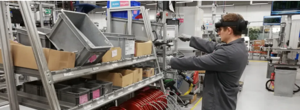 Figure 1. Operator on an assembly line using AR guidance to select components