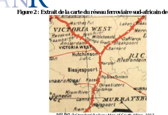 Figure 2 : Extrait de la carte du réseau ferroviaire sud-africain de 1912 