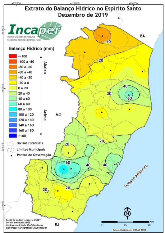 Figura 10. Extrato do balanço hídrico (mm) em dezembro de 2019 no Espírito Santo.  