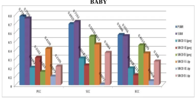 Table 4: Results of the comparison of the different metrics to evaluate image  quality using the correlation coefficients for 18 Horse images