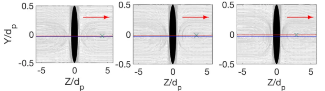 FIG. 4. Zoom on the flow streamlines in the (Y Z) frame of a particle at equilibrium in a square-channel flow