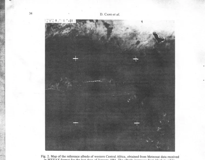 Fig. 2. Map of the referenc€ albedo of western Central Africa, obtained from Meteosat data received in WEFAX  format for  the last days of January 1984