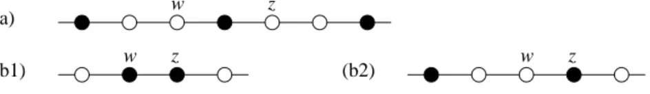 Figure 6: In black, codewords, and in white, non-codewords. The vertices w and z are not 1-separated by any codeword.