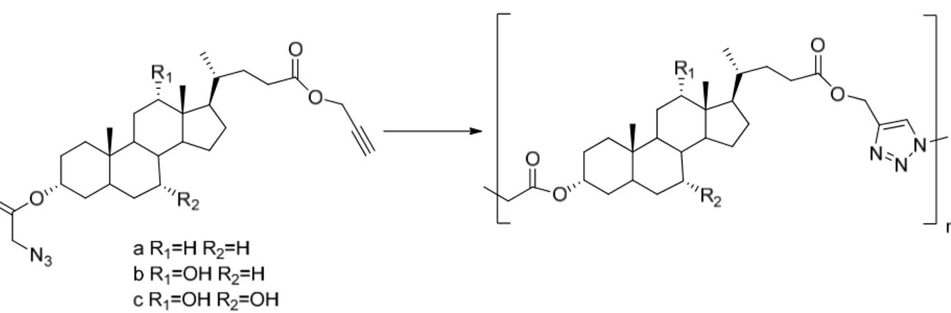 Figure 1.16: Main-chain bile acid-based polyesters synthesized via  CuAAC. N Triethylamine 2,6-LutidineN N DIPEAPMDETANNN bpy