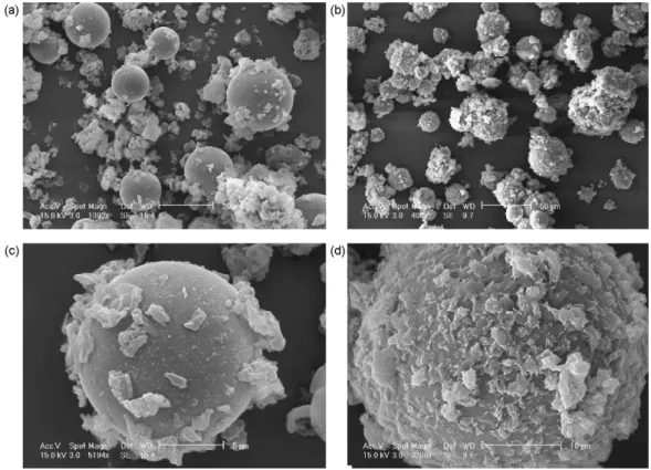 Fig. 5. MEBE comparison of a physical mixture glass beads/Precirol ® and a coated sample