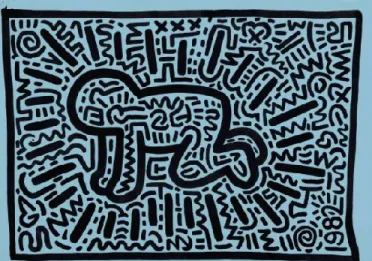 Figure 13. Keith Haring, Radiant child, 1982, encre sumi sur papier, 50 cm x 70 cm, Galerie  Laurent Strouk