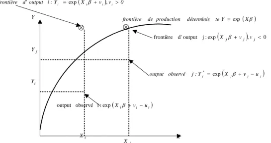 Figure 1. Frontière de production stochastique (à erreur composée). 