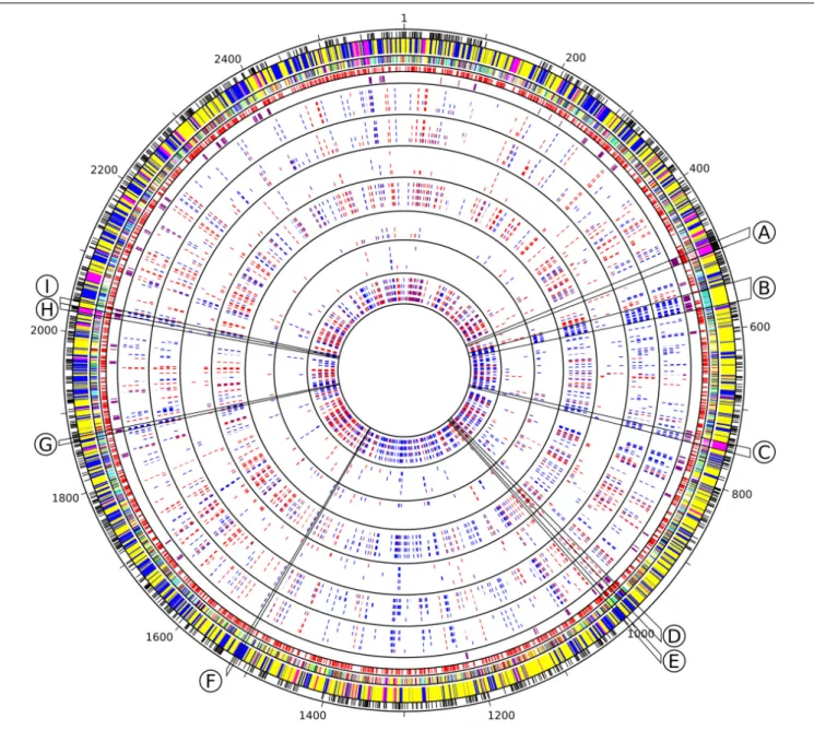 FIGURE 5 | Circos representation of Synechococcus sp. WH7803 genomic features and transcriptomes in response to different stresses