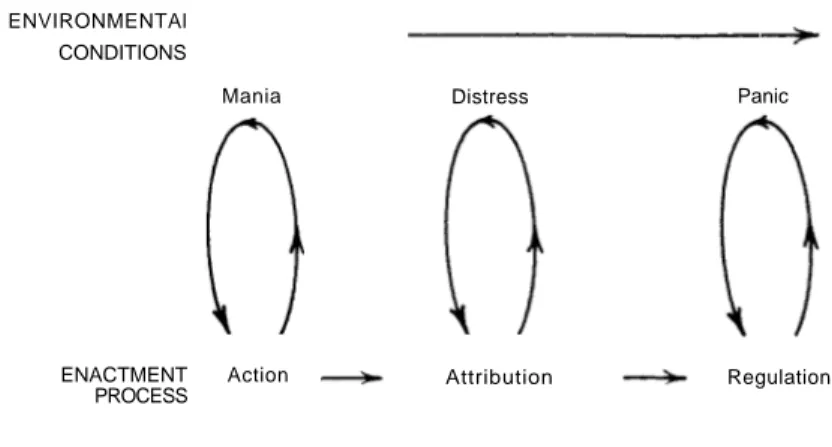Figure 1: Cycles of organizing Panic ~ RegulationDistressAttributionManiaENACTMENTAction~ PROCESSENVIRONMENTAl --;~CONDITIONS