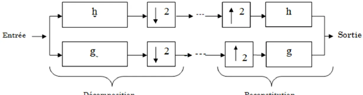 Figure II.4 : Analyse et synthèse par filtres orthogonaux.