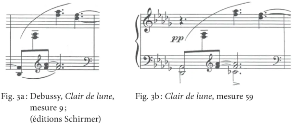 Fig. 3a :  Debussy, Clair de lune,   Fig. 3b : Clair de lune, mesure 59 mesure 9 ; 