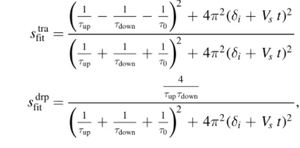 Figure 5 shows the results of the described ﬁ tting procedure when applied to a transfer signal and to a drop signal: it is worth noticing that the analysis is performed independently on the two channels, therefore the two t tot estimates are independent.