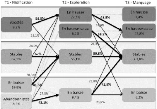 Figure 2 – Dynamique expérientielle au fil de l’immersion : évolution des groupes au cours des trois phases 