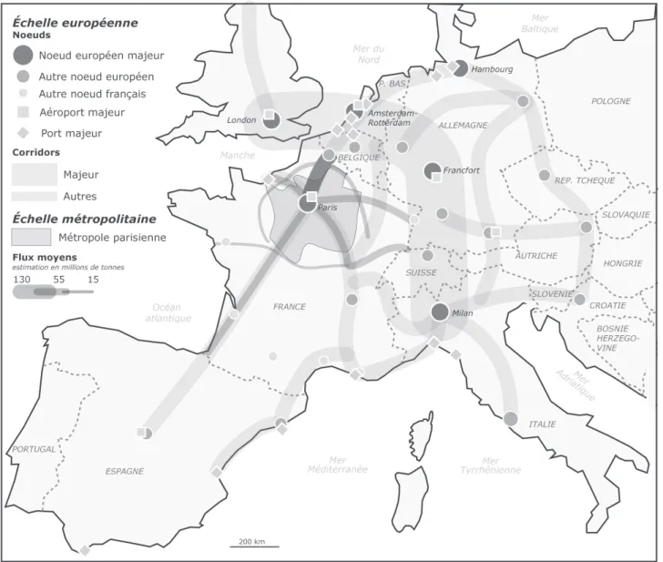 Figure 1a : la métropole parisienne dans le système du fret européen
