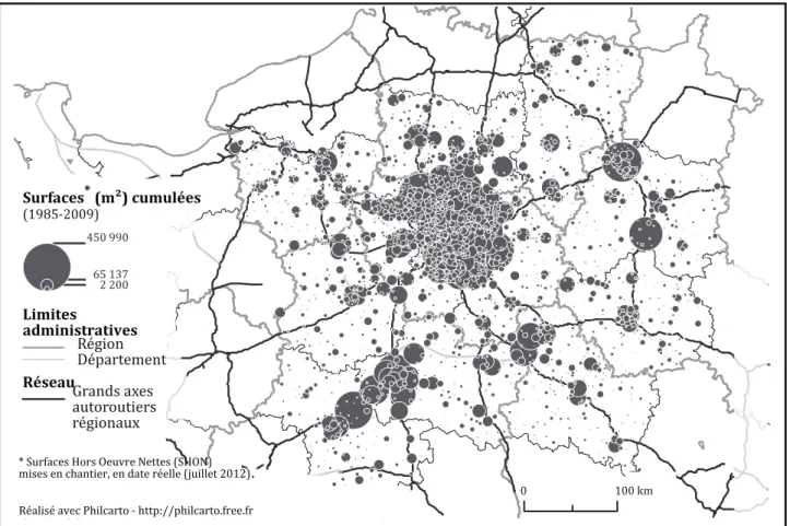 Figure 1b : la construction d’entrepôts et le réseau autoroutier dans la métropole parisienne