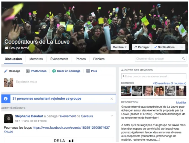 Figure 17 Interface du groupe Facebook fermé de La Louve 
