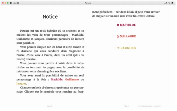 Fig. 1 - Notice de Poreuse (version iBooks) explicitant les différents configurations sémiotiques  