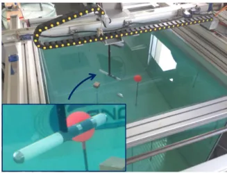 Figure 4. The gantry above the water tank. The probe’s motion through a scene composed of objects lying in the probe’s equatorial plane is controlled from above.