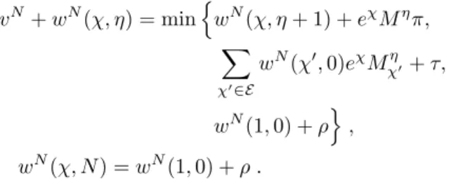 Fig. 3 – Strat´egie optimale pour le probl´eme de maintenance dans le cas : E = 15, N = 30, λ = 0.3, τ = 30, π x = x, et ρ = 150