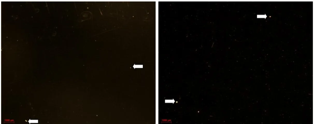 Figure 5. Porosity (white dots) detected in the Ti-6Al-4V sample before (left) and after  (right) the HIP treatment 