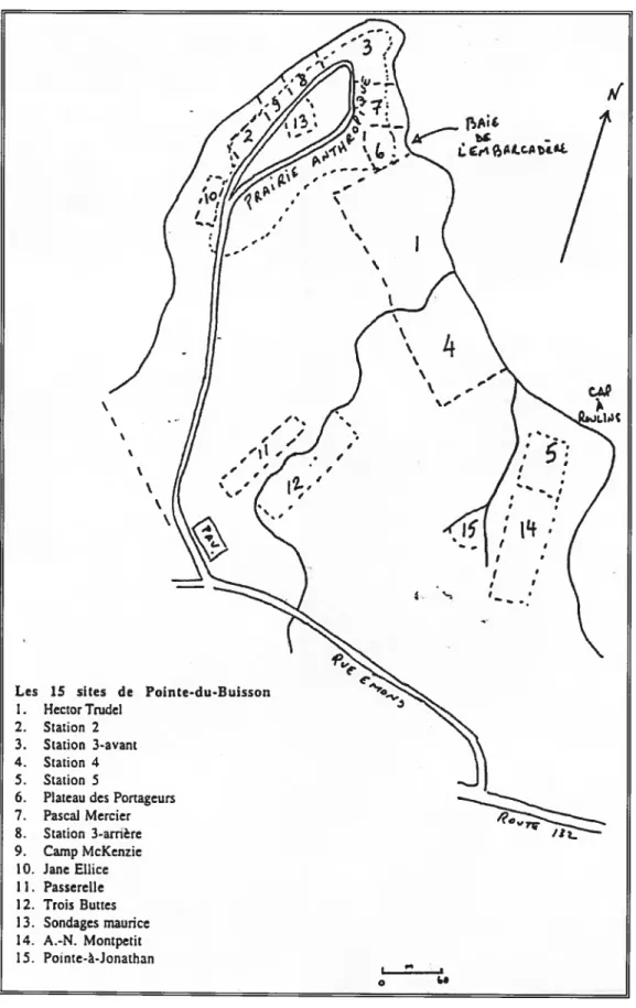 Figure 2 : Les sites archéologiques de Pointe-du-Buisson