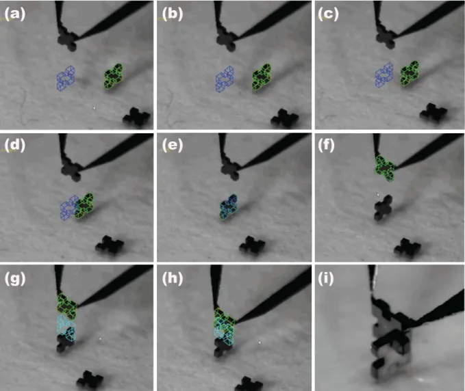 Figure 9: Successful assembly of the microscale parts A and B. (a) the tracker initialization.