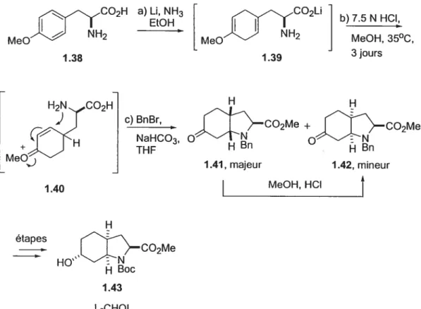 Figure 1.16 Préparation de l’acide aminé L-CHOI par le groupe de Bonjoch.46