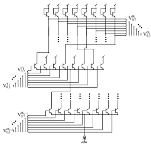 Figure 4: Extended Gilbert cell to compute the state metrics. The differential input voltages represent the LLRs.