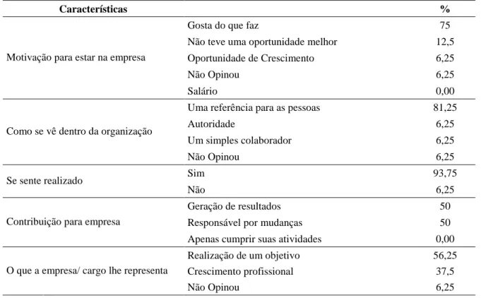 Tabela 4 - Perfil dos Líderes participantes em relação a motivação (N=16). 2016 