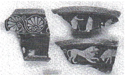 Figure 13: Al Mina, niveau IV, fragments de tord d’amphores par des peints Syleus.  