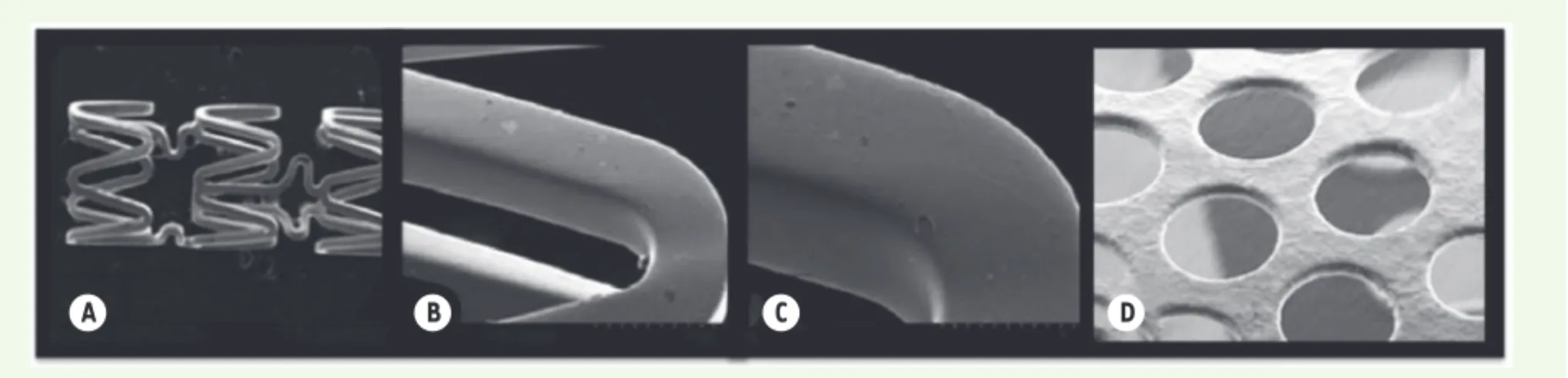 Figure 2. Un stent actif vu au microscope électronique à balayage à différents grossissements.
