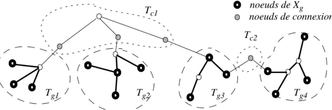 Figure 7 : Connexion des membres d’une partition d’un arbre mini- mini-mum de Steiner