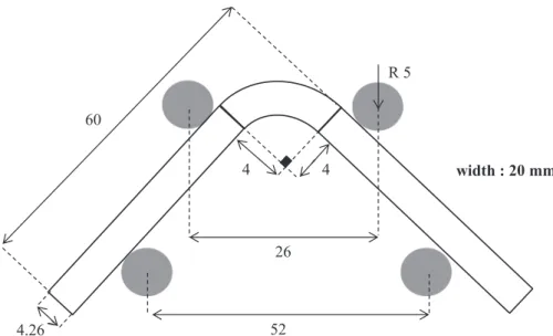 Fig. 7. DCB test specimen. Dimensions in mm (principle scheme, not to scale).