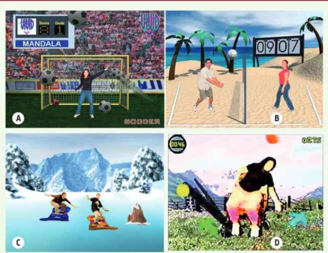Figure 1.  Exemples de jeux vidéo destinés à  la rééducation des enfants atteints de  para-lysie cérébrale